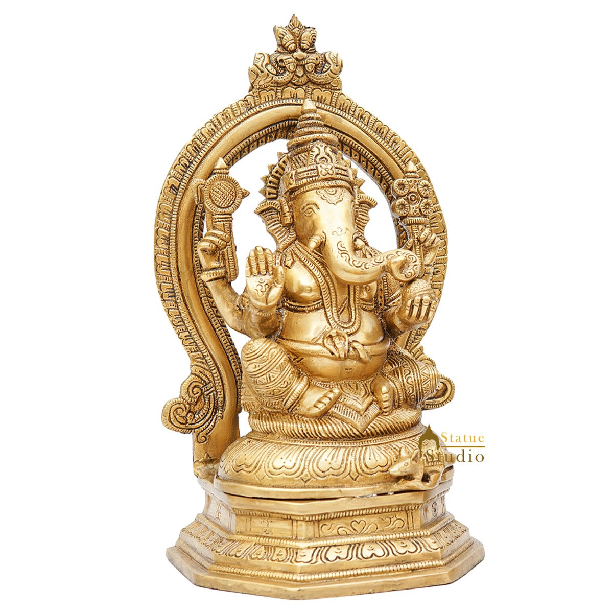 Brass Ganesha Idol Diwali Pooja Room Home Décor Gift Ganpati Statue 11" - Image 4