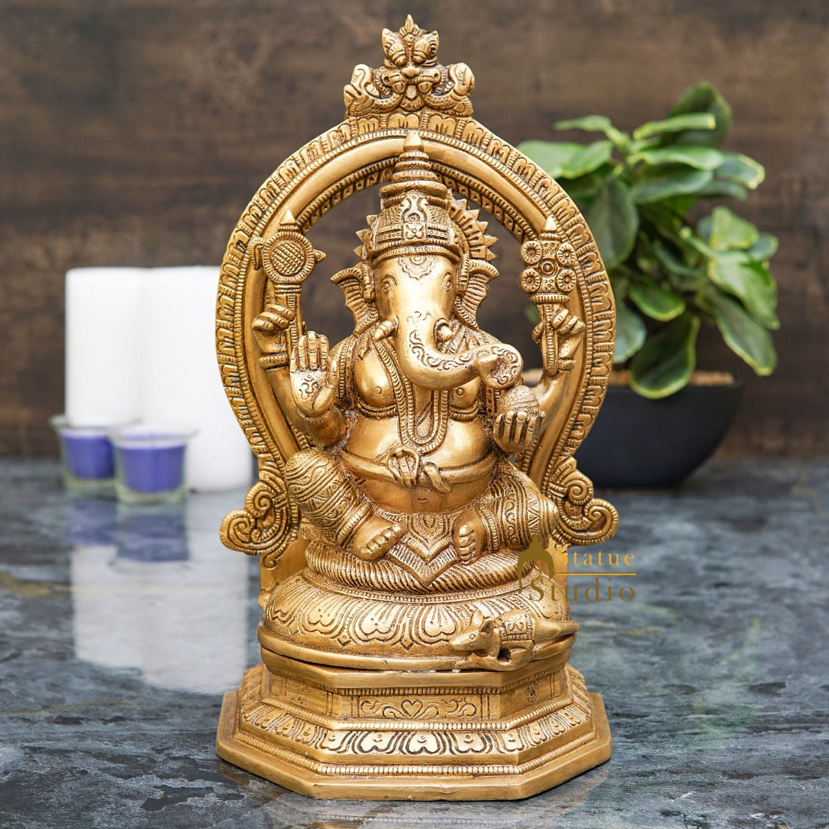 Brass Ganesha Idol Diwali Pooja Room Home Décor Gift Ganpati Statue 11"