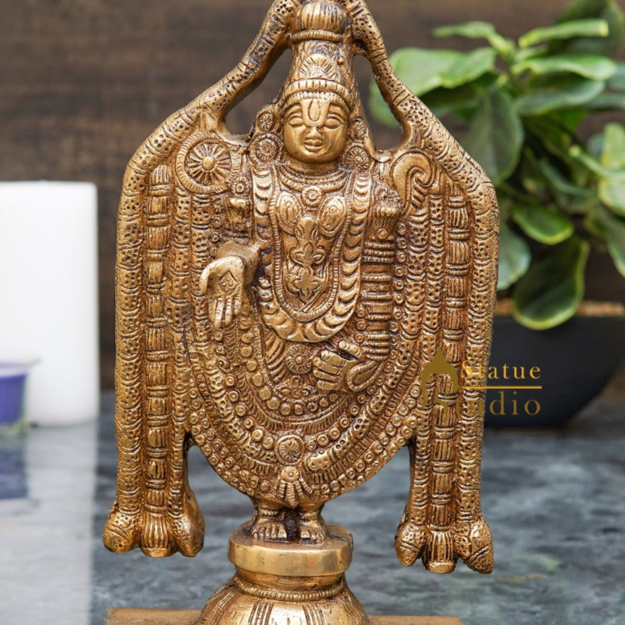 Brass Tirupathi Balaji Venkateshvara Idol Home Pooja Temple Décor Statue 10" - Image 2