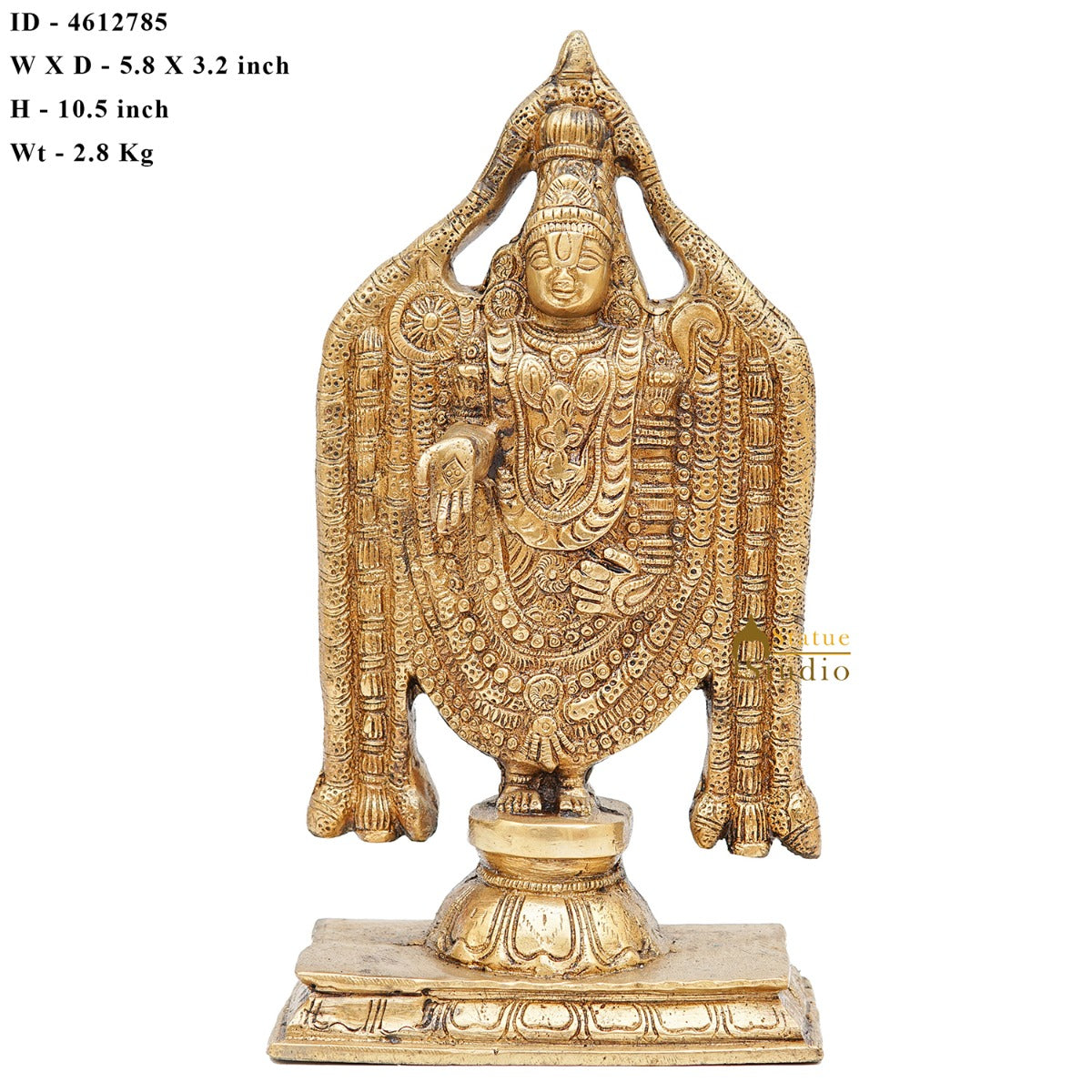 Brass Tirupathi Balaji Venkateshvara Idol Home Pooja Temple Décor Statue 10" - Image 7