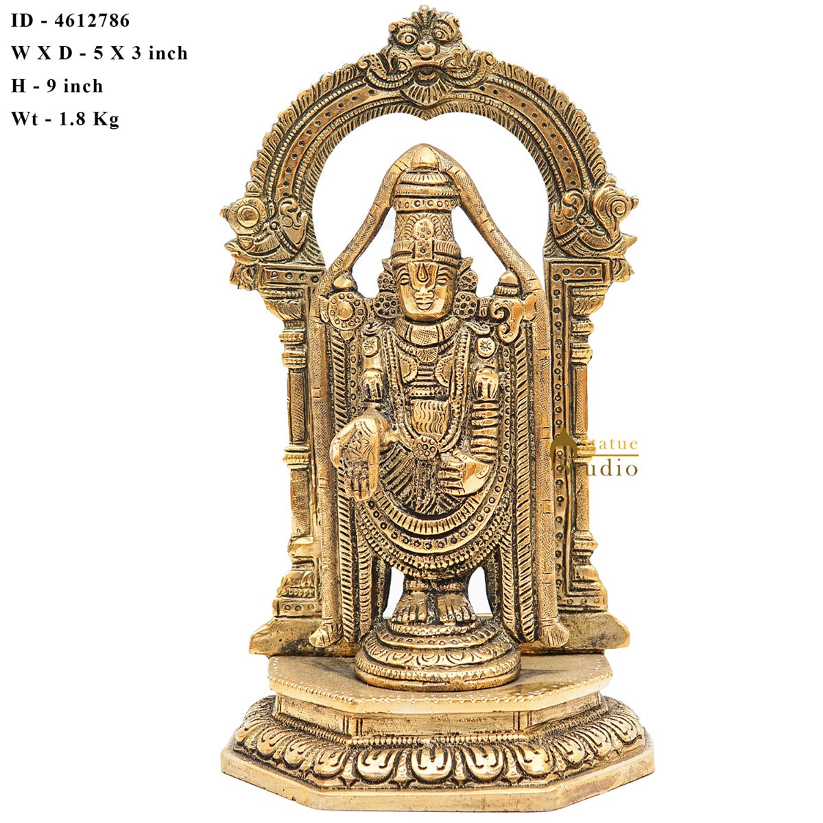Brass Tirupathi Balaji Venkateshvara Idol Home Pooja Temple Décor Statue 9" - Image 7