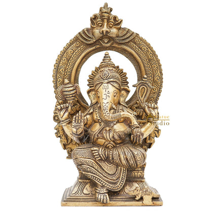 Brass Ganesha Statue Ganpati Idol Temple Home Décor For Diwali Puja Gift Showpiece 12" by vendor-unknown - Products (View 3)