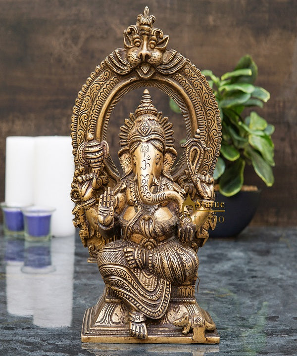 Brass Ganesha Statue Ganpati Idol Temple Home Décor For Diwali Puja Gift Showpiece 12"