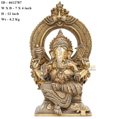 Brass Ganesha Statue Ganpati Idol Temple Home Décor For Diwali Puja Gift Showpiece 12" by vendor-unknown - Products (View 7)