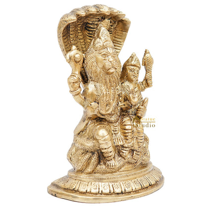 Brass Narsingh Laxmi Idol Under Serpent Religious Lucky Décor Statue 7" by vendor-unknown - Hindu Gods (View 4)