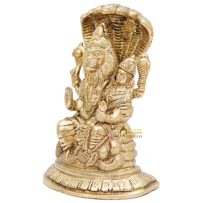 Brass Narsingh Laxmi Idol Under Serpent Religious Lucky Décor Statue 7" by vendor-unknown - Hindu Gods (View 5)