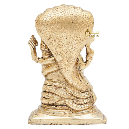 Brass Narsingh Laxmi Idol Under Serpent Religious Lucky Décor Statue 7" by vendor-unknown - Hindu Gods (View 6)