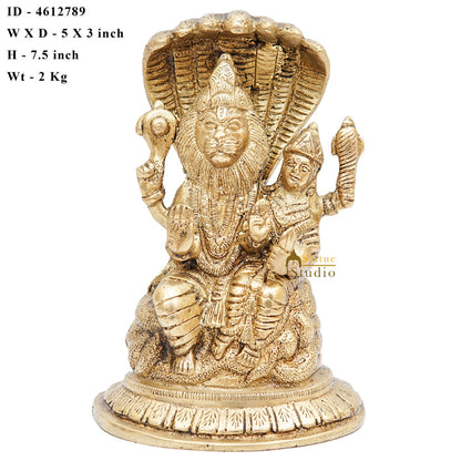 Brass Narsingh Laxmi Idol Under Serpent Religious Lucky Décor Statue 7" by vendor-unknown - Hindu Gods (View 7)