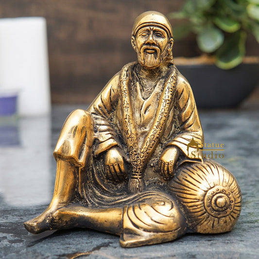 Brass Sai Baba Idol Home Temple Pooja Room Décor Statue Showpiece 5"