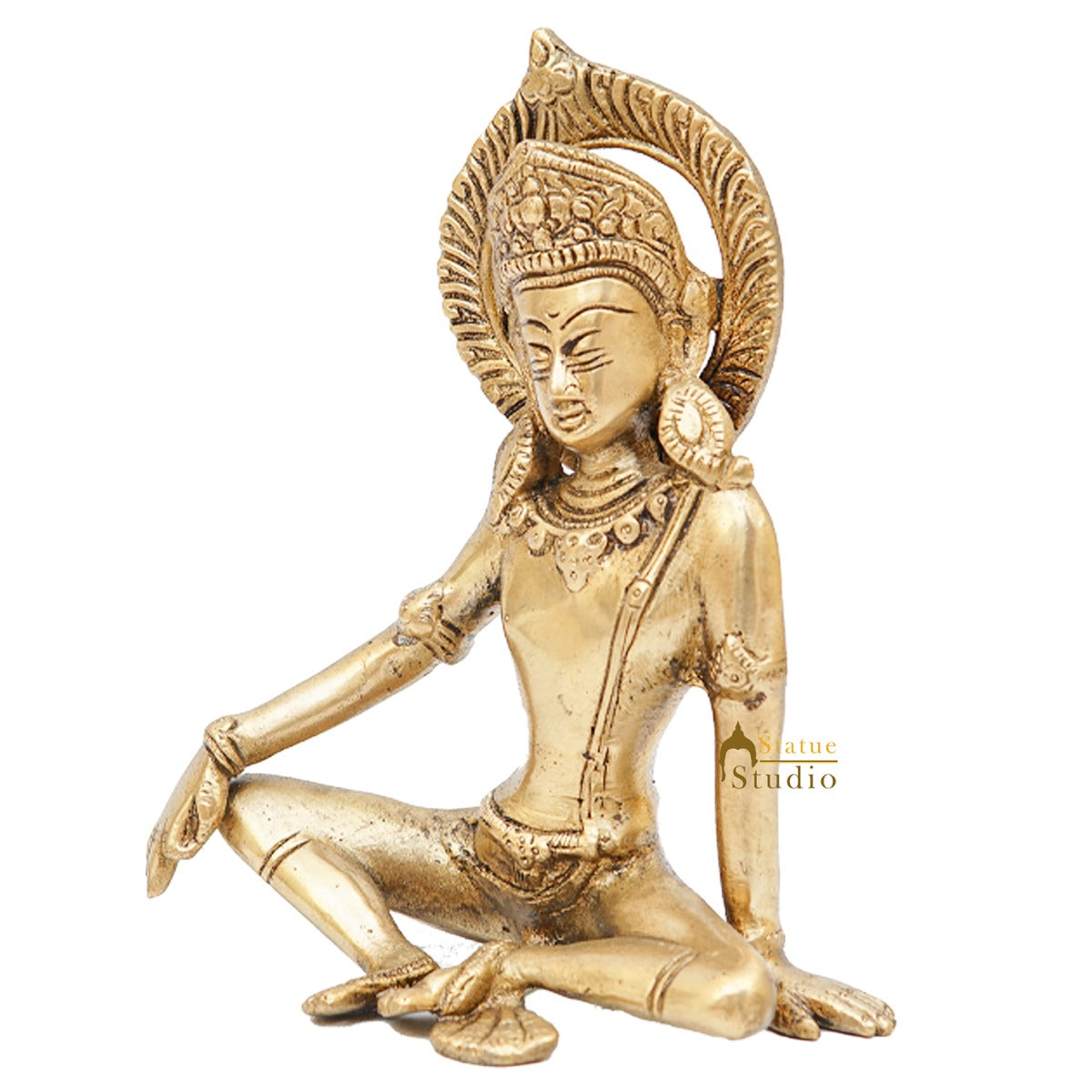 Brass Lord Indra Dev Idol Home Puja Room Décor Lucky Statue Showpiece 7" - Image 4