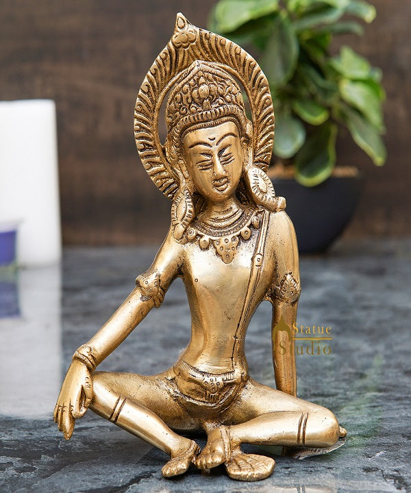 Brass Lord Indra Dev Idol Home Puja Room Décor Lucky Statue Showpiece 7"
