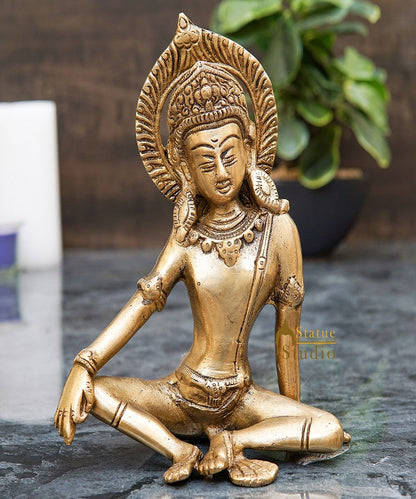 Brass Lord Indra Dev Idol Home Puja Room Décor Lucky Statue Showpiece 7" by vendor-unknown - Hindu Gods (View 2)