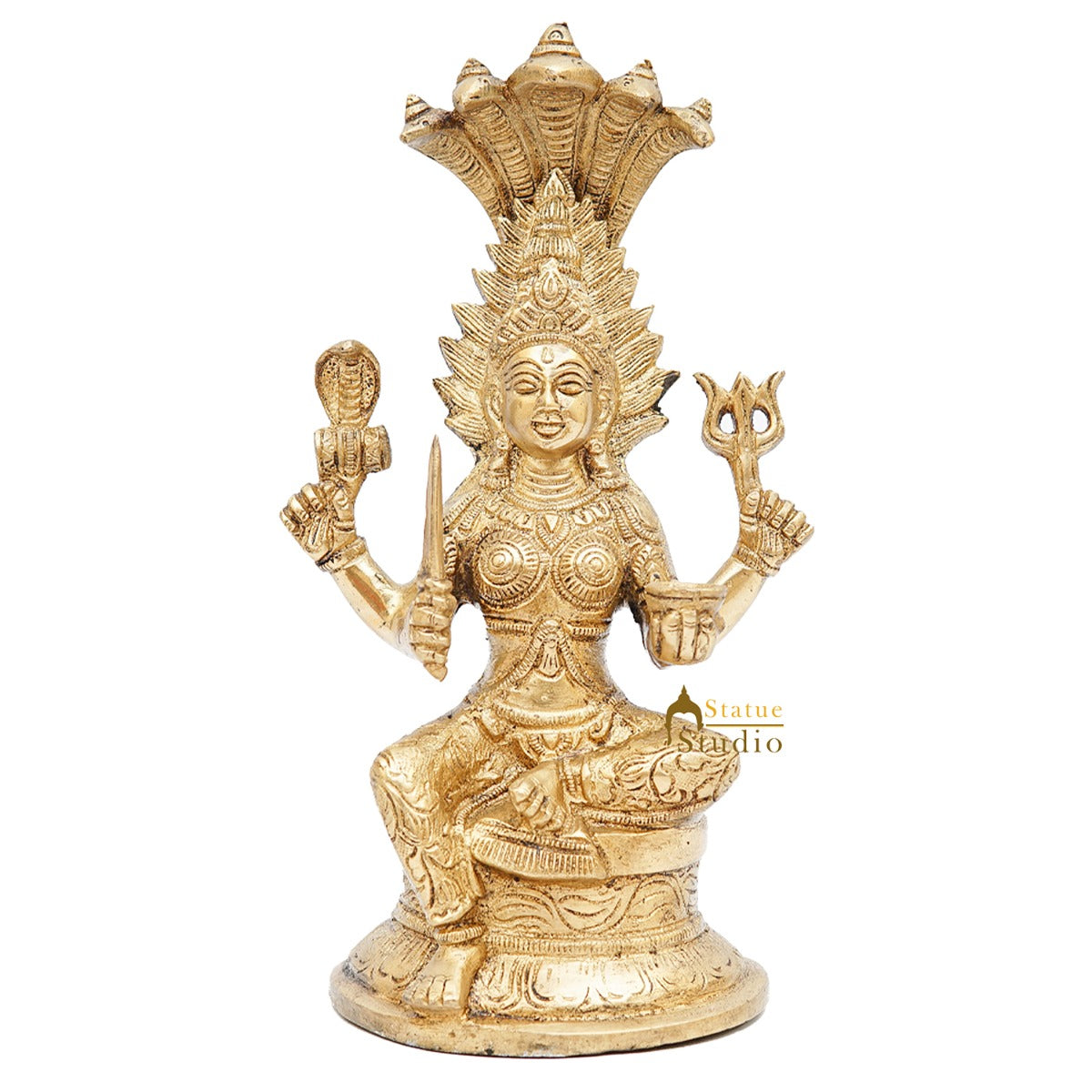Brass South Indian Goddess Mariamman Religious Puja Décor Idol Statue 10" - Image 3