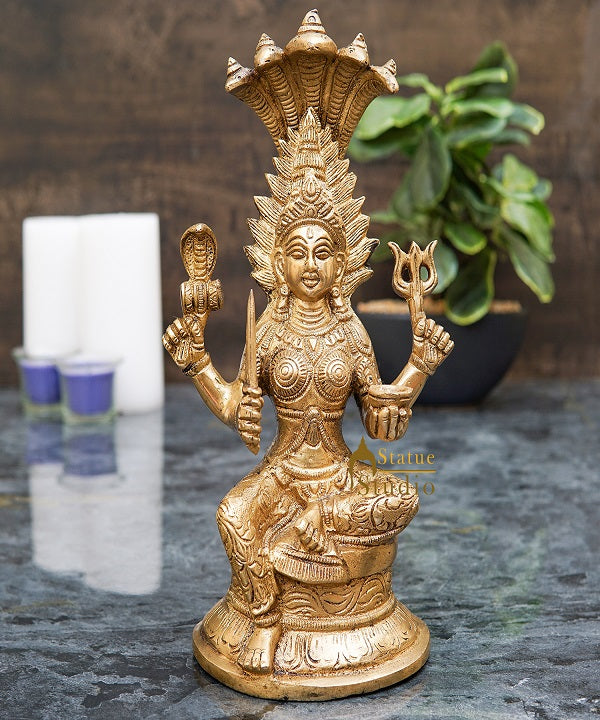 Brass South Indian Goddess Mariamman Religious Puja Décor Idol Statue 10"