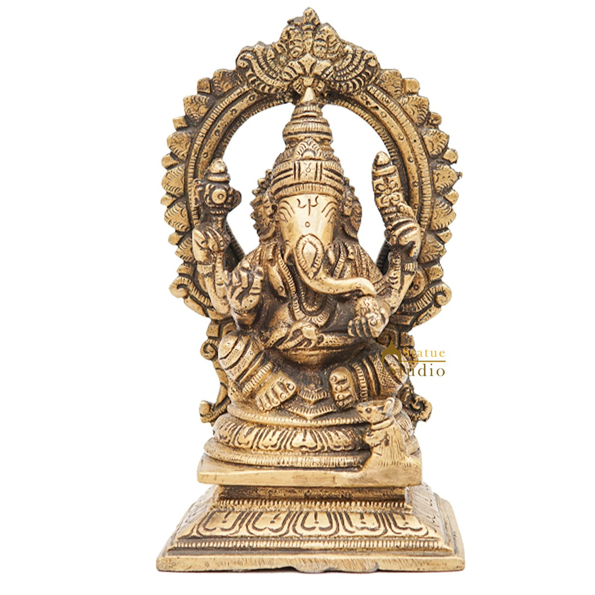 Brass Ganesha Statue Ganpati Idol Home Pooja Office Décor Diwali Gift Idol 6.5"