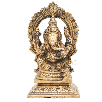 Brass Ganesha Statue Ganpati Idol Home Pooja Office Décor Diwali Gift Idol 6.5" by vendor-unknown - Products (View 3)