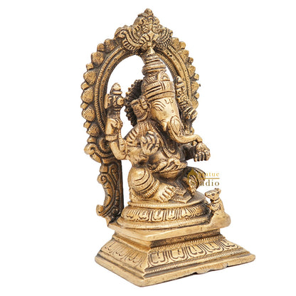 Brass Ganesha Statue Ganpati Idol Home Pooja Office Décor Diwali Gift Idol 6.5" by vendor-unknown - Products (View 4)