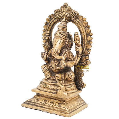Brass Ganesha Statue Ganpati Idol Home Pooja Office Décor Diwali Gift Idol 6.5" by vendor-unknown - Products (View 5)