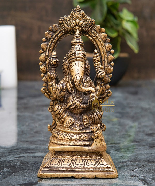 Brass Ganesha Statue Ganpati Idol Home Pooja Office Décor Diwali Gift Idol 6.5" - Eco-friendly - Sama Homes