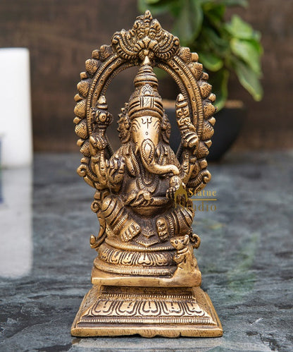 Brass Ganesha Statue Ganpati Idol Home Pooja Office Décor Diwali Gift Idol 6.5" by vendor-unknown - Products