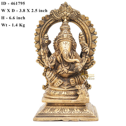 Brass Ganesha Statue Ganpati Idol Home Pooja Office Décor Diwali Gift Idol 6.5" by vendor-unknown - Products (View 7)