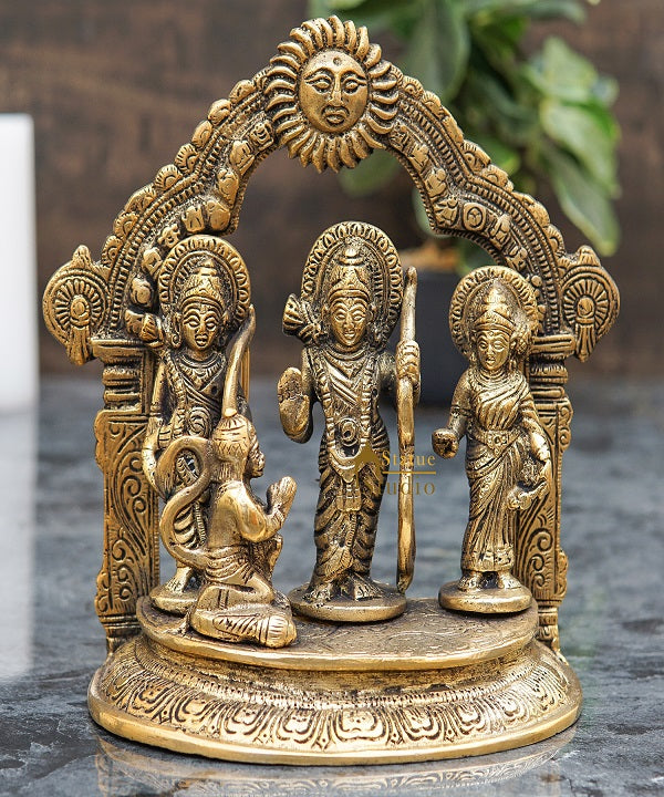Brass Small Ram Darbar Family Idol Home Pooja Room Décor Showpiece Statue 7"