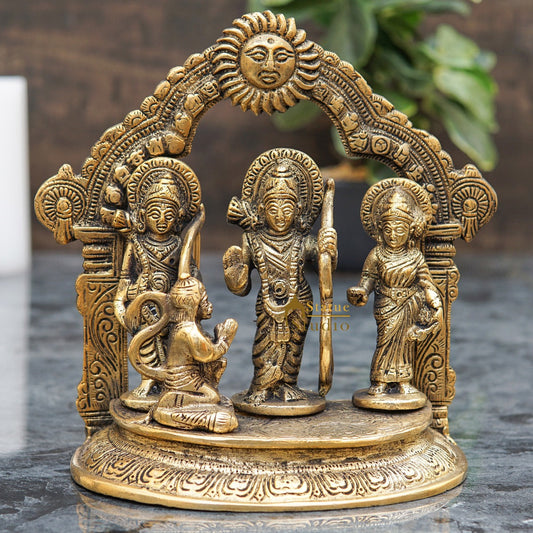Brass Small Ram Darbar Family Idol Home Pooja Room Décor Showpiece Statue 7"