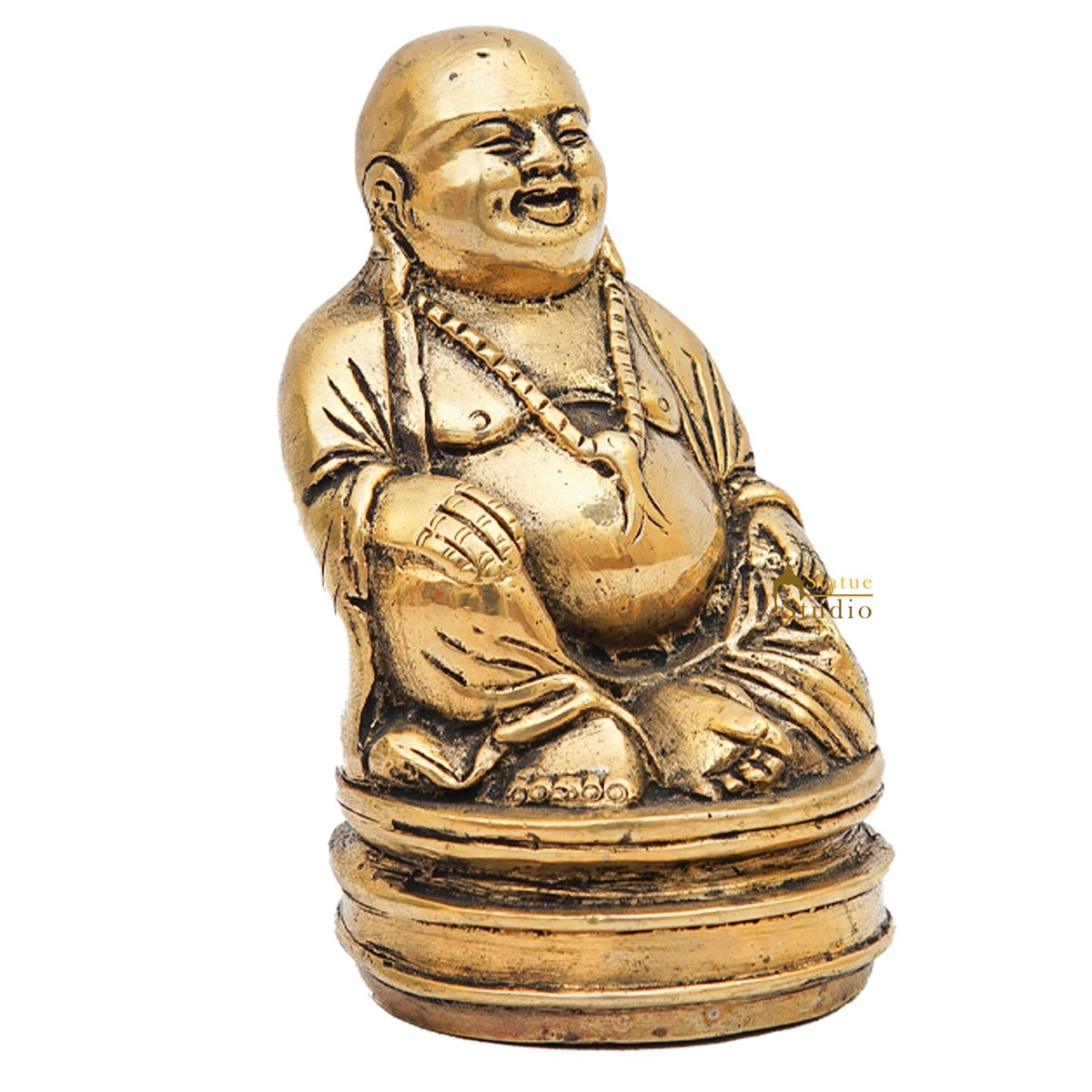 Brass Laughing Happy Buddha Idol Small Showpiece Fengshui Vastu Décor 5 Inch
