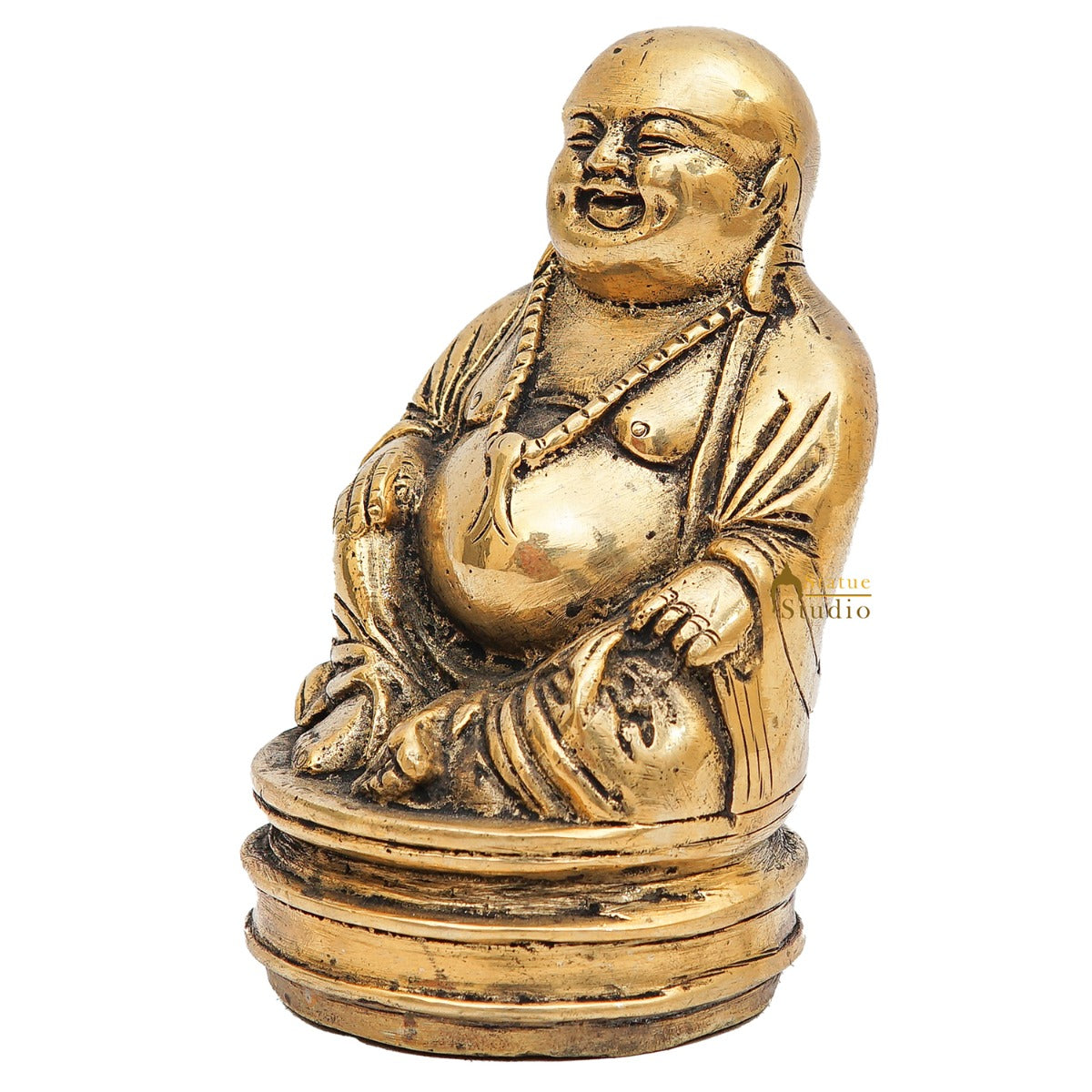 Brass Laughing Happy Buddha Idol Small Showpiece Fengshui Vastu Décor 5 Inch