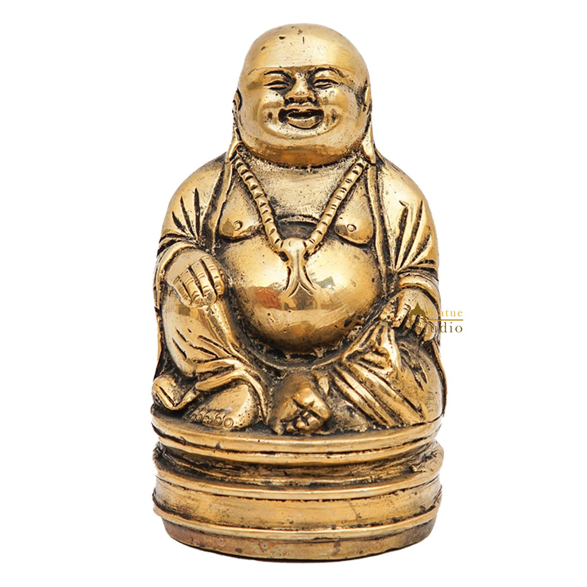Brass Laughing Happy Buddha Idol Small Showpiece Fengshui Vastu Décor 5 Inch - Image 3