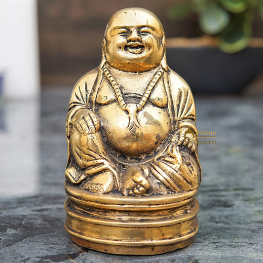 Brass Laughing Happy Buddha Idol Small Showpiece Fengshui Vastu Décor 5 Inch