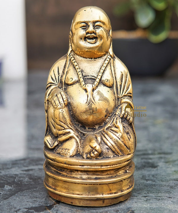 Brass Laughing Happy Buddha Idol Small Showpiece Fengshui Vastu Décor 5 Inch - Image 2