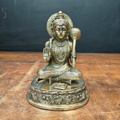 Brass Blessing Hanuman Idol Antique Finish 7 Inch by vendor-unknown - Hindu Gods (View 3)