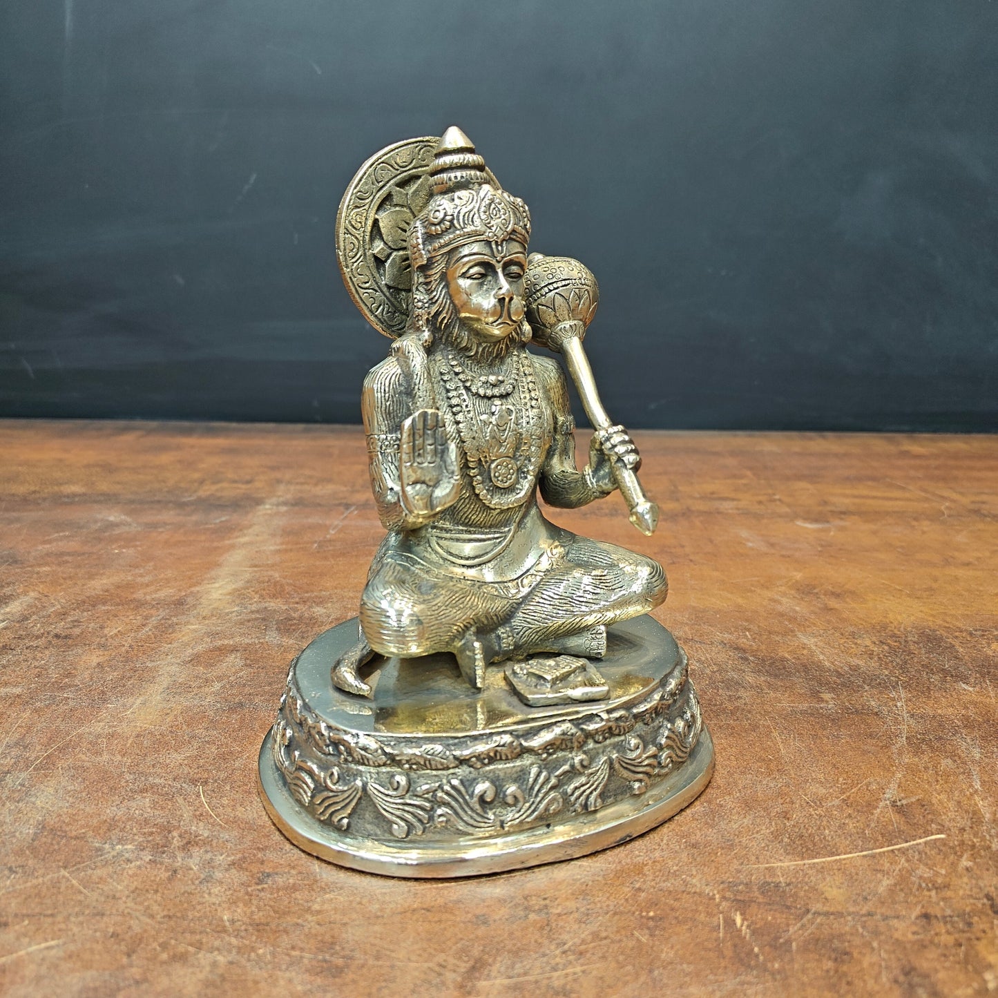 Brass Blessing Hanuman Idol Antique Finish 7 Inch