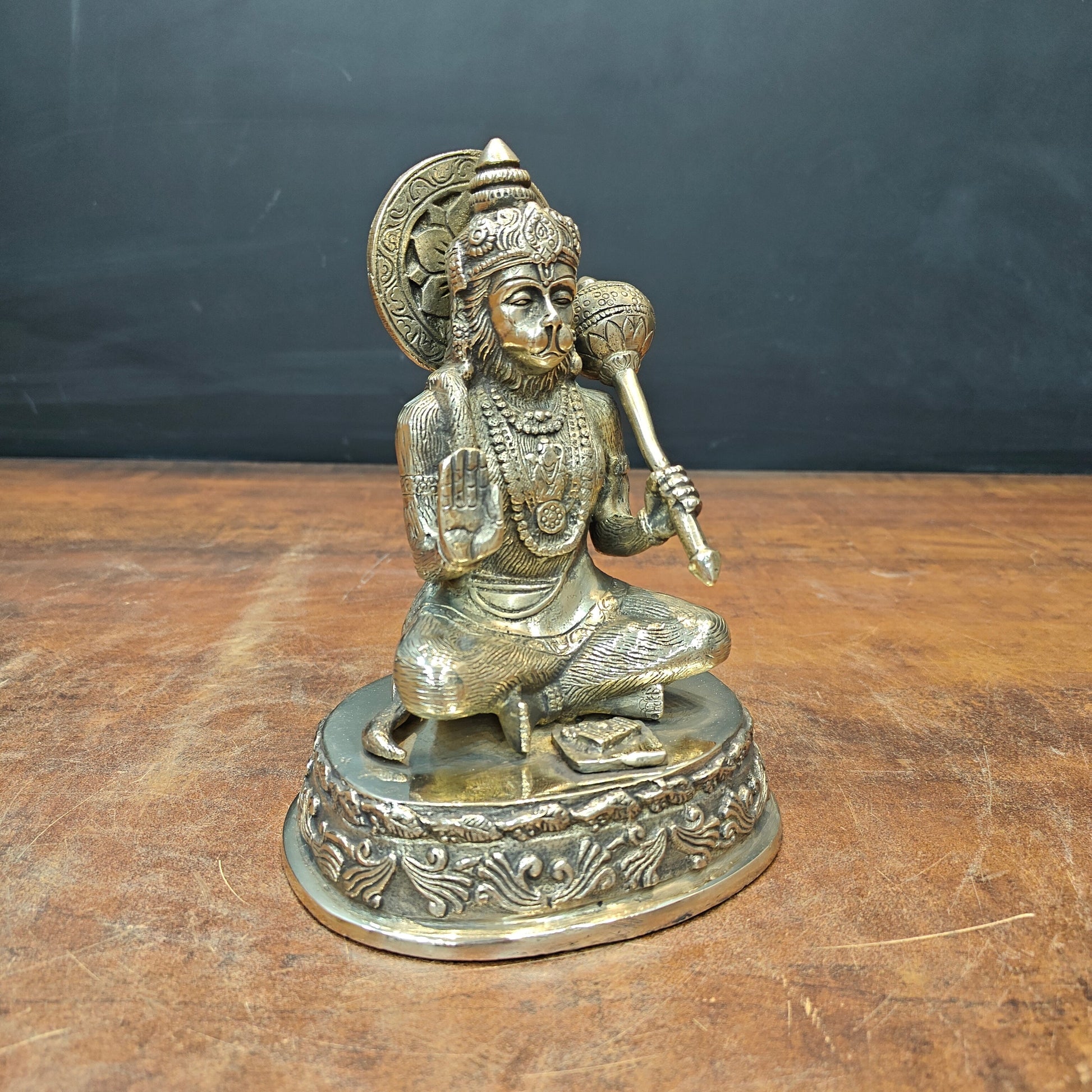 Brass Blessing Hanuman Idol Antique Finish 7 Inch - Image 4