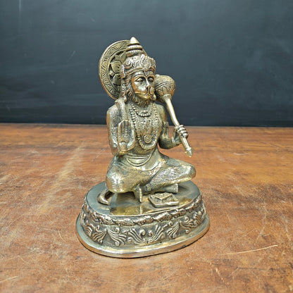 Brass Blessing Hanuman Idol Antique Finish 7 Inch by vendor-unknown - Hindu Gods (View 4)