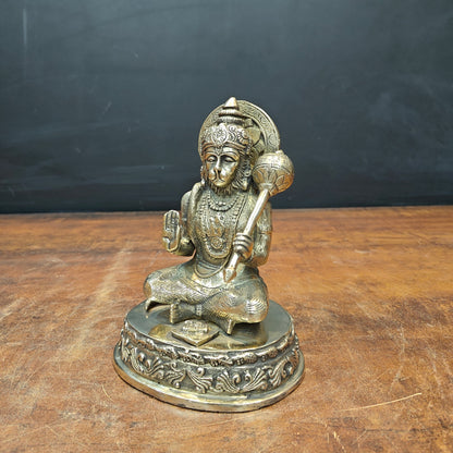Brass Blessing Hanuman Idol Antique Finish 7 Inch by vendor-unknown - Hindu Gods (View 5)