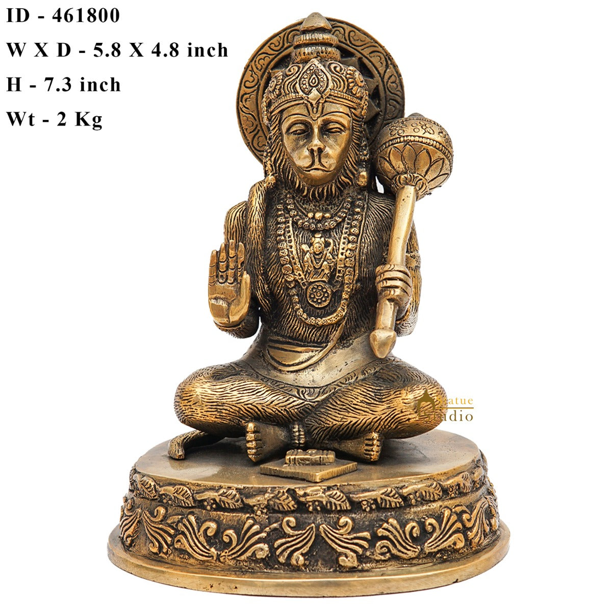 Brass Blessing Hanuman Idol Antique Finish 7 Inch - Image 7