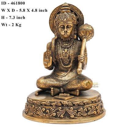 Brass Blessing Hanuman Idol Antique Finish 7 Inch by vendor-unknown - Hindu Gods (View 7)