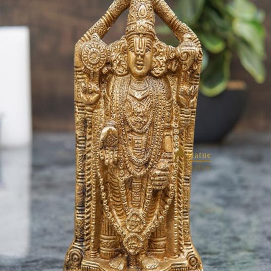 Brass Tirupathi Balaji Venkateshvara Idol Home Pooja Temple Décor Statue 7" - Image 2