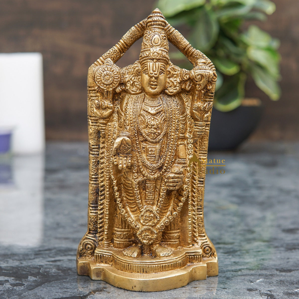 Brass Tirupathi Balaji Venkateshvara Idol Home Pooja Temple Décor Statue 7" - Eco-friendly - Sama Homes