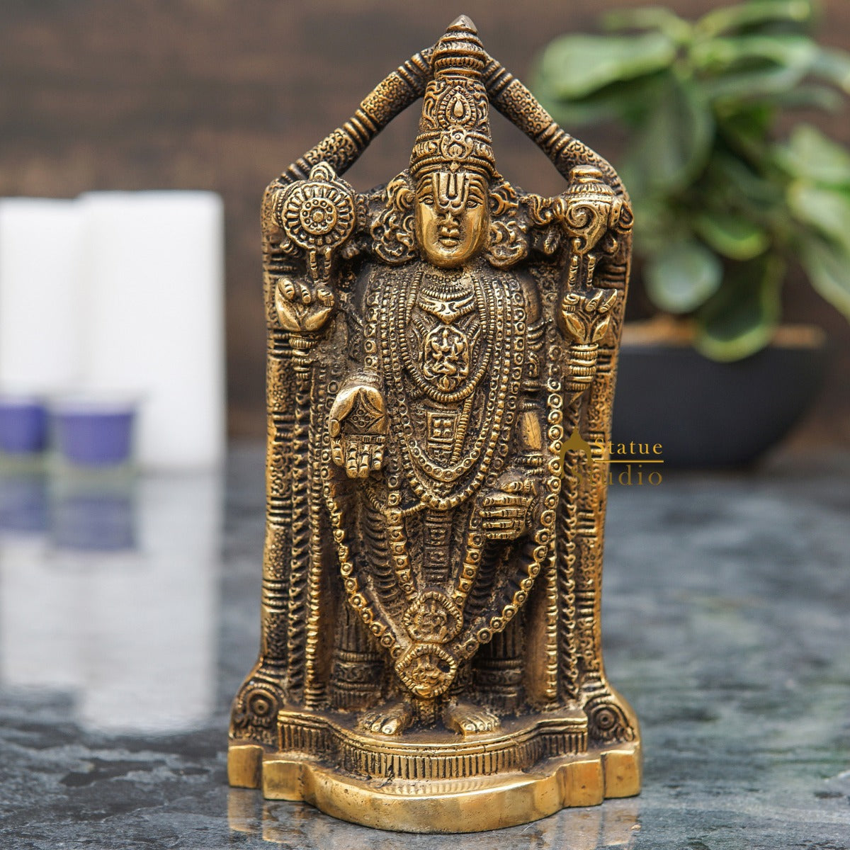 Brass Tirupathi Balaji Venkateshvara Idol Home Pooja Temple Décor Statue 7" - Eco-friendly - Sama Homes