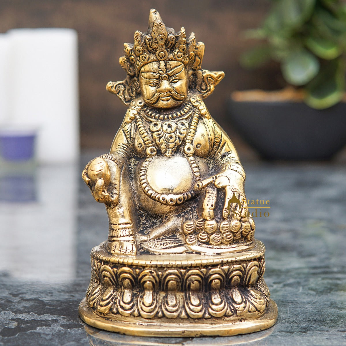Brass Lord Of Wealth Kubera Lucky Feng Shui Vastu Home Office Décor Statue Gift Showpiece 6" - Eco-friendly - Sama Homes