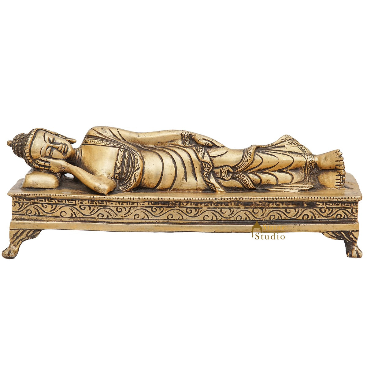 Brass Sleeping Buddha Rate Antique Showpiece For Home Office Décor Gift Idol 3"