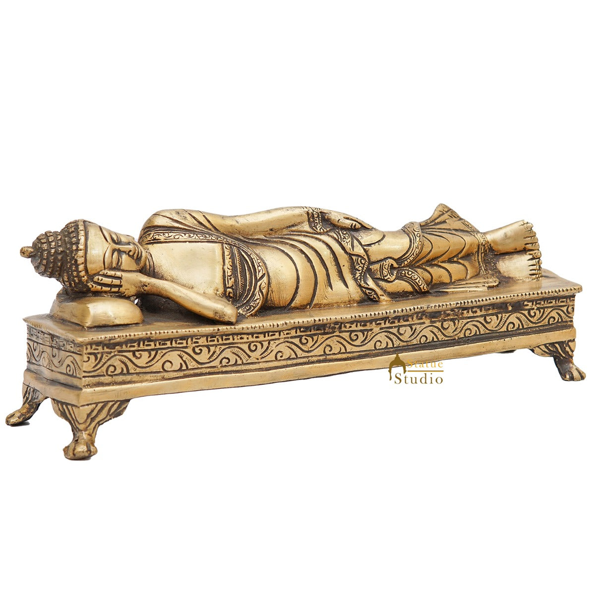 Brass Sleeping Buddha Rate Antique Showpiece For Home Office Décor Gift Idol 3"