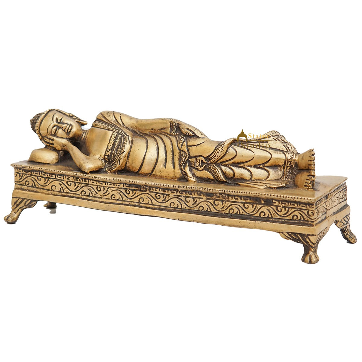 Brass Sleeping Buddha Rate Antique Showpiece For Home Office Décor Gift Idol 3" - Image 5