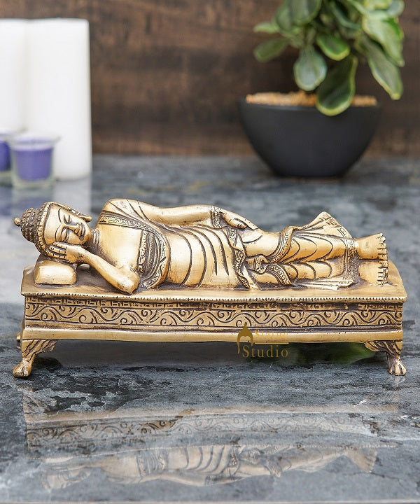 Brass Sleeping Buddha Rate Antique Showpiece For Home Office Décor Gift Idol 3" - Image 2