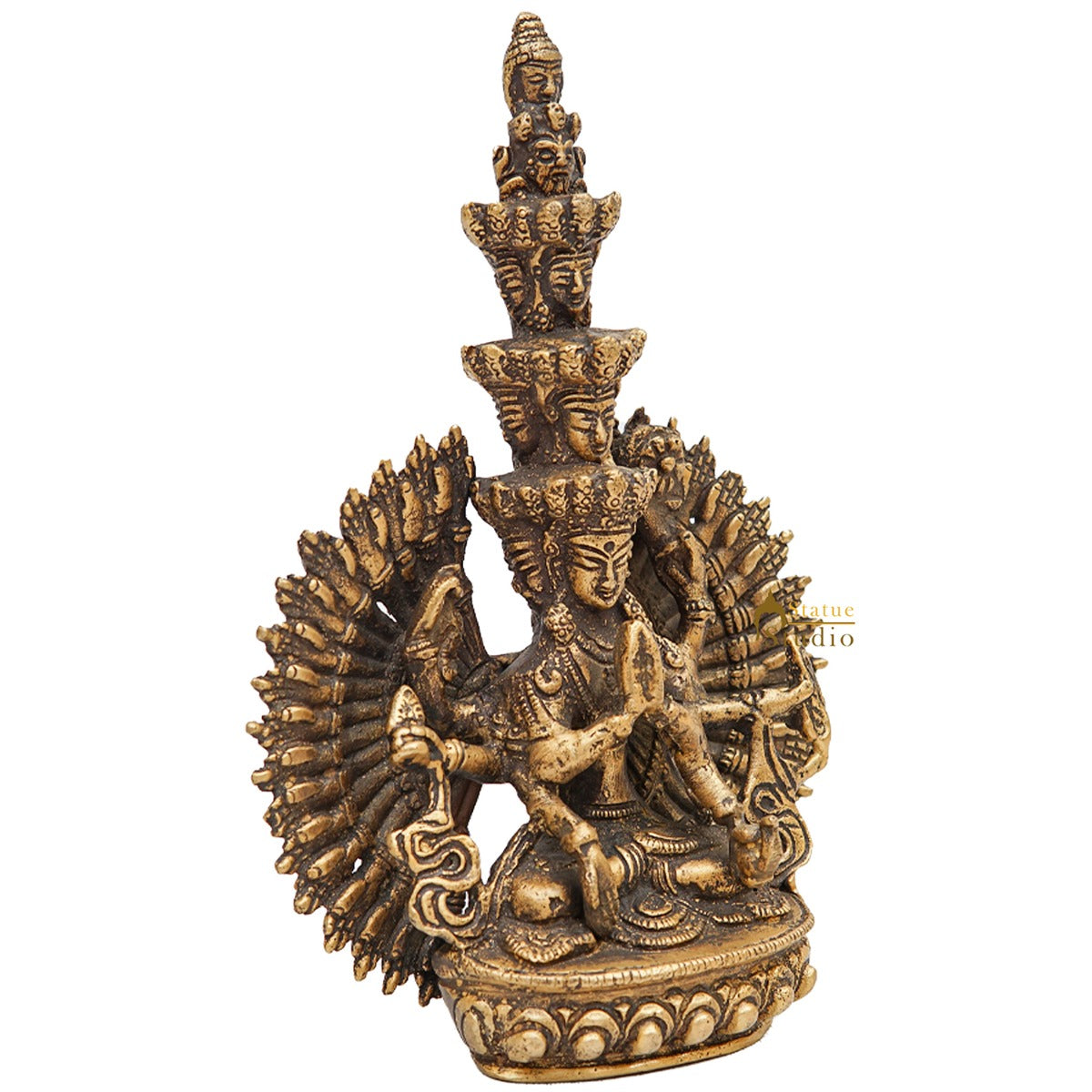 Brass Buddha Avalokiteshvara Chenrezig Idol For Home Office Décor Statue 7"