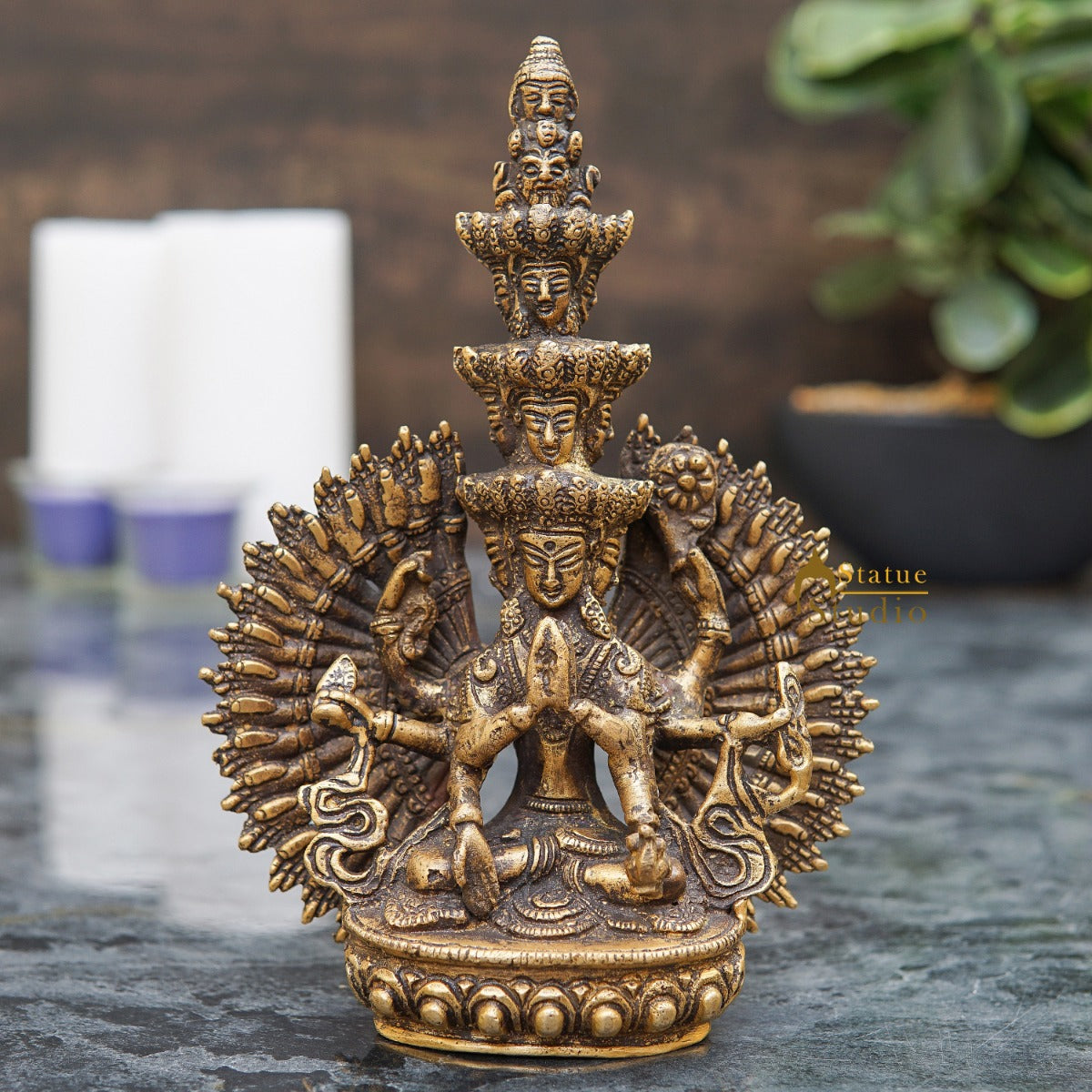 Brass Buddha Avalokiteshvara Chenrezig Idol For Home Office Décor Statue 7" - Eco-friendly - Sama Homes