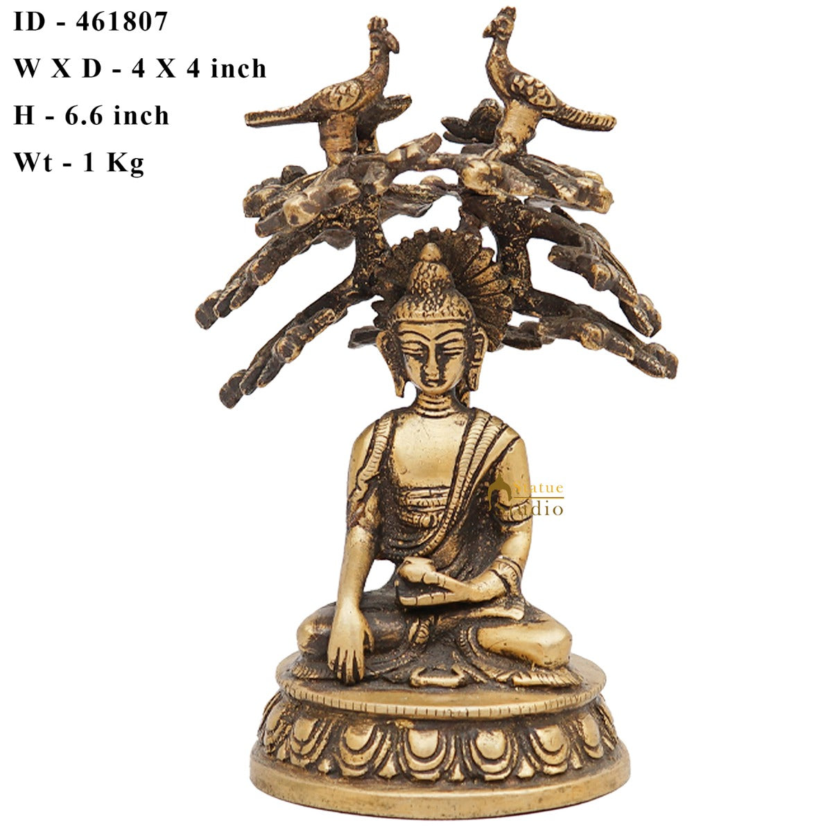 Brass Antique Rare Buddha Statue Small Sitting Under Tree Gift Showpiece 6" - Image 7